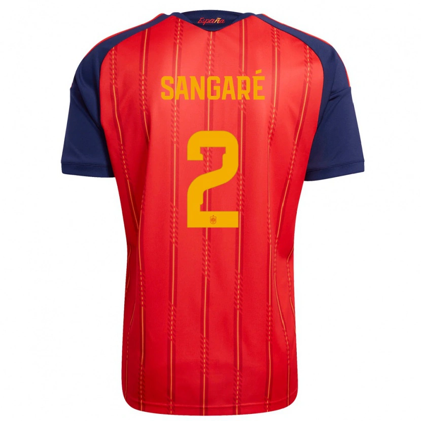 Danxen Mujer Camiseta España Buba Sangaré #2 Rojo Marino Amarillo 1ª Equipación 26-28 La Camisa México
