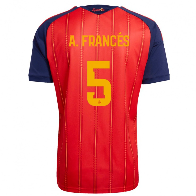 Danxen Mujer Camiseta España Alejandro Francés #5 Rojo Marino Amarillo 1ª Equipación 26-28 La Camisa México