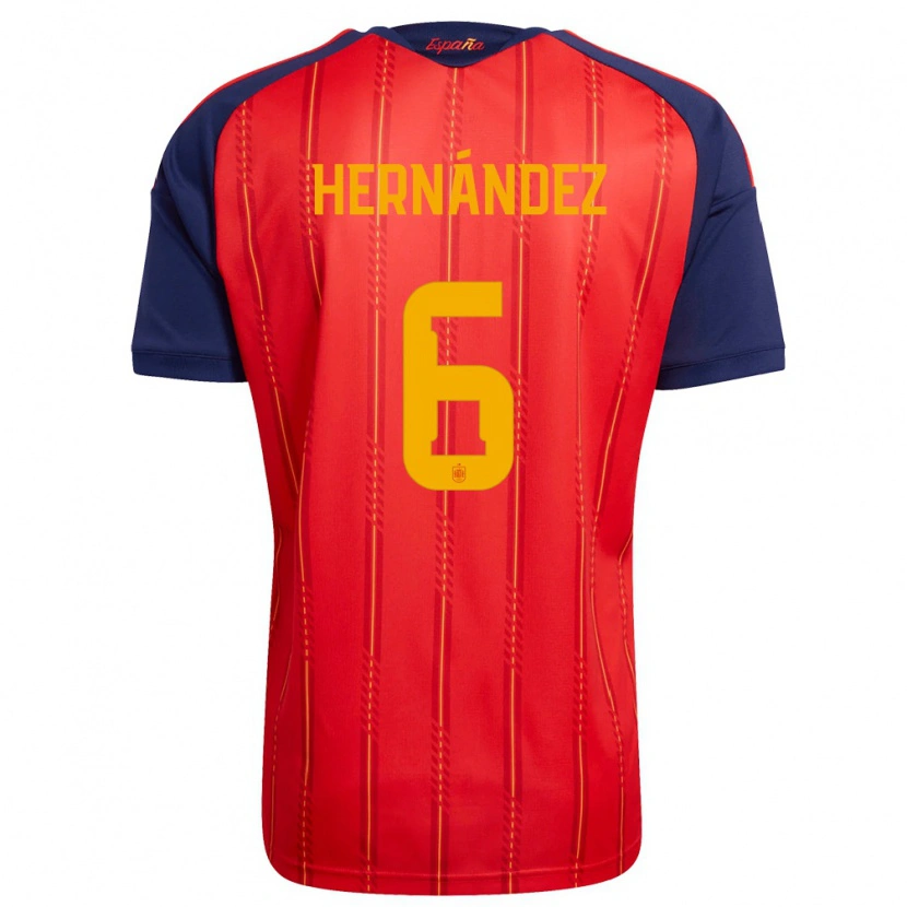 Danxen Mujer Camiseta España Gerard Hernandez #6 Rojo Marino Amarillo 1ª Equipación 26-28 La Camisa México