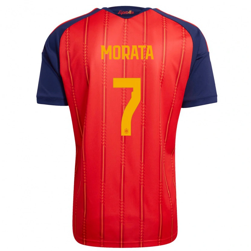 Danxen Mujer Camiseta España Alvaro Morata #7 Rojo Marino Amarillo 1ª Equipación 26-28 La Camisa México