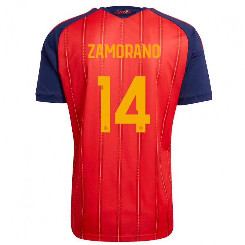 Danxen Mujer Camiseta España Holmes Zamorano #14 Rojo Marino Amarillo 1ª Equipación 26-28 La Camisa México