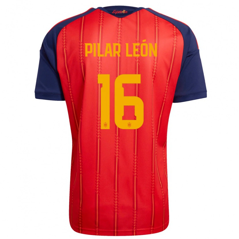 Danxen Mujer Camiseta España Maria Pilar Leon #16 Rojo Marino Amarillo 1ª Equipación 26-28 La Camisa México