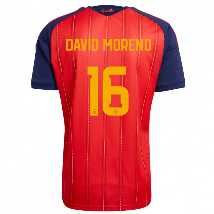 Danxen Mujer Camiseta España Antonio David Moreno #16 Rojo Marino Amarillo 1ª Equipación 26-28 La Camisa México