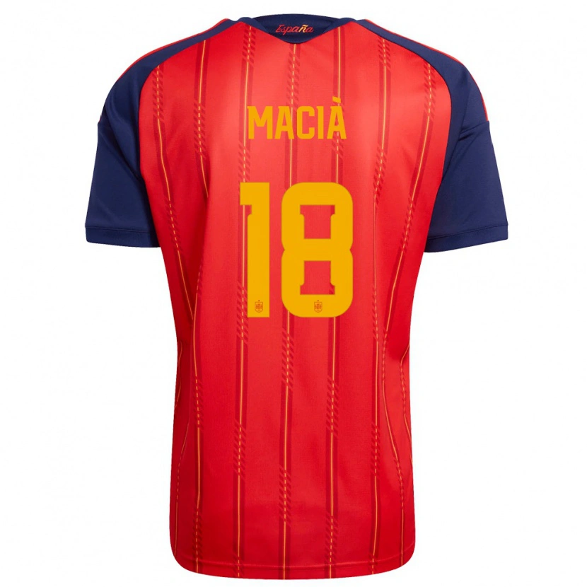 Danxen Mujer Camiseta España Carlos Macià #18 Rojo Marino Amarillo 1ª Equipación 26-28 La Camisa México