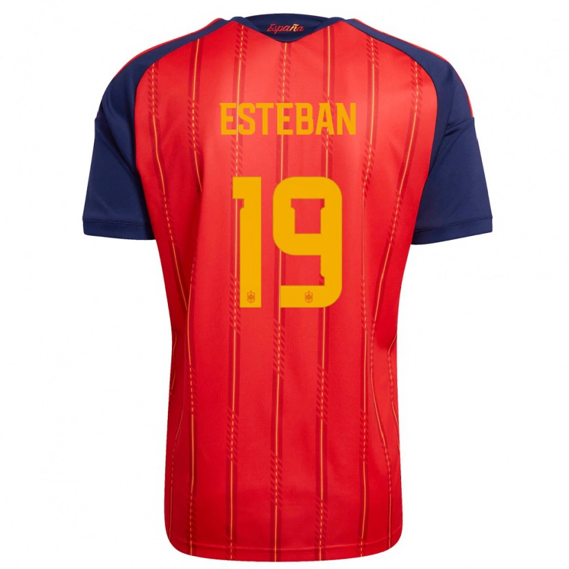 Danxen Mujer Camiseta España Sergio Esteban #19 Rojo Marino Amarillo 1ª Equipación 26-28 La Camisa México