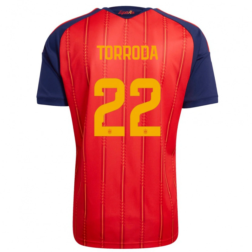 Danxen Mujer Camiseta España Anna Torroda #22 Rojo Marino Amarillo 1ª Equipación 26-28 La Camisa México