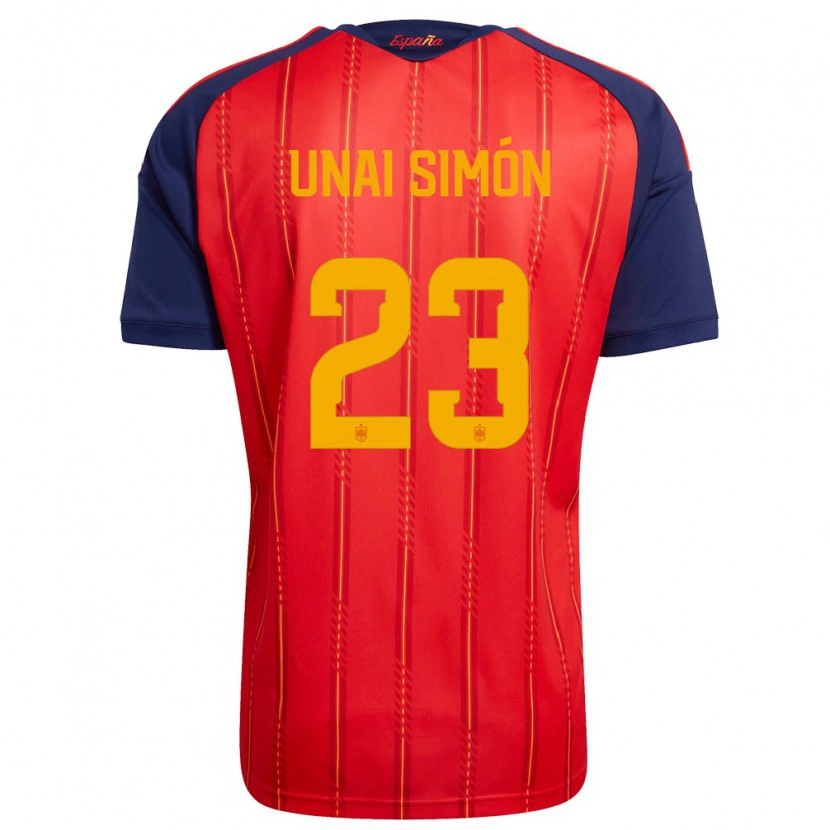 Danxen Mujer Camiseta España Unai Simón #23 Rojo Marino Amarillo 1ª Equipación 26-28 La Camisa México