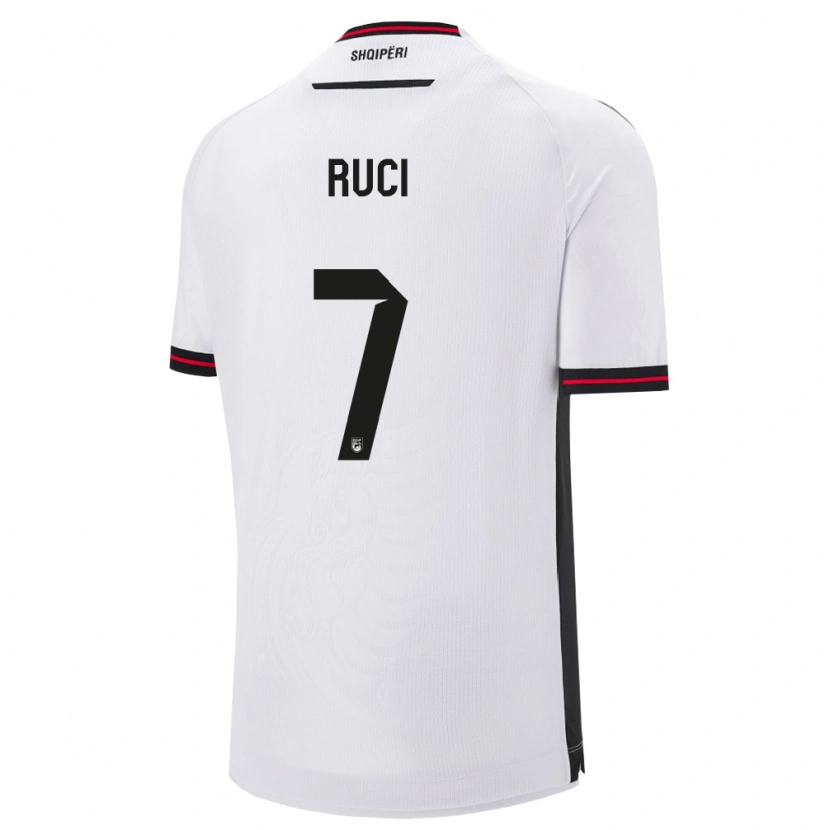 Danxen Mujer Camiseta Albania Flamur Ruci #7 Blanco Negro 2ª Equipación 26-28 La Camisa México