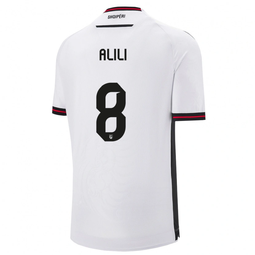 Danxen Mujer Camiseta Albania Burak Alili #8 Blanco Negro 2ª Equipación 26-28 La Camisa México