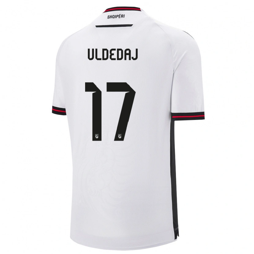 Danxen Mujer Camiseta Albania Sokol Uldedaj #17 Blanco Negro 2ª Equipación 26-28 La Camisa México