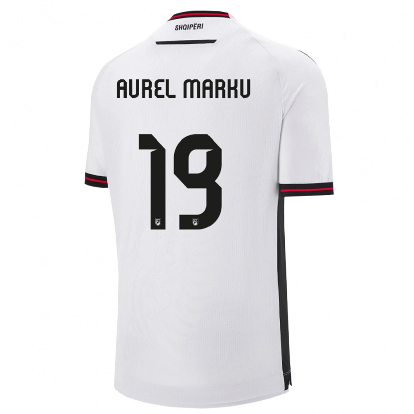 Danxen Mujer Camiseta Albania Aurel Marku #19 Blanco Negro 2ª Equipación 26-28 La Camisa México