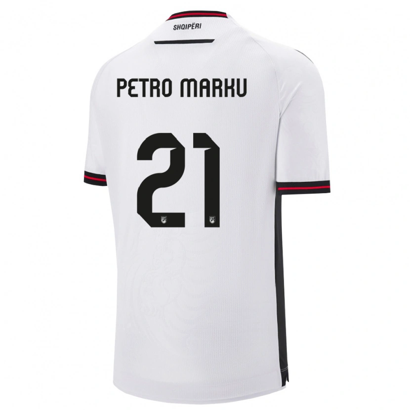 Danxen Mujer Camiseta Albania Petro Marku #21 Blanco Negro 2ª Equipación 26-28 La Camisa México