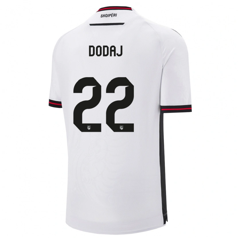 Danxen Mujer Camiseta Albania Kevin Dodaj #22 Blanco Negro 2ª Equipación 26-28 La Camisa México