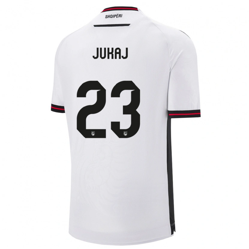 Danxen Mujer Camiseta Albania Aron Jukaj #23 Blanco Negro 2ª Equipación 26-28 La Camisa México