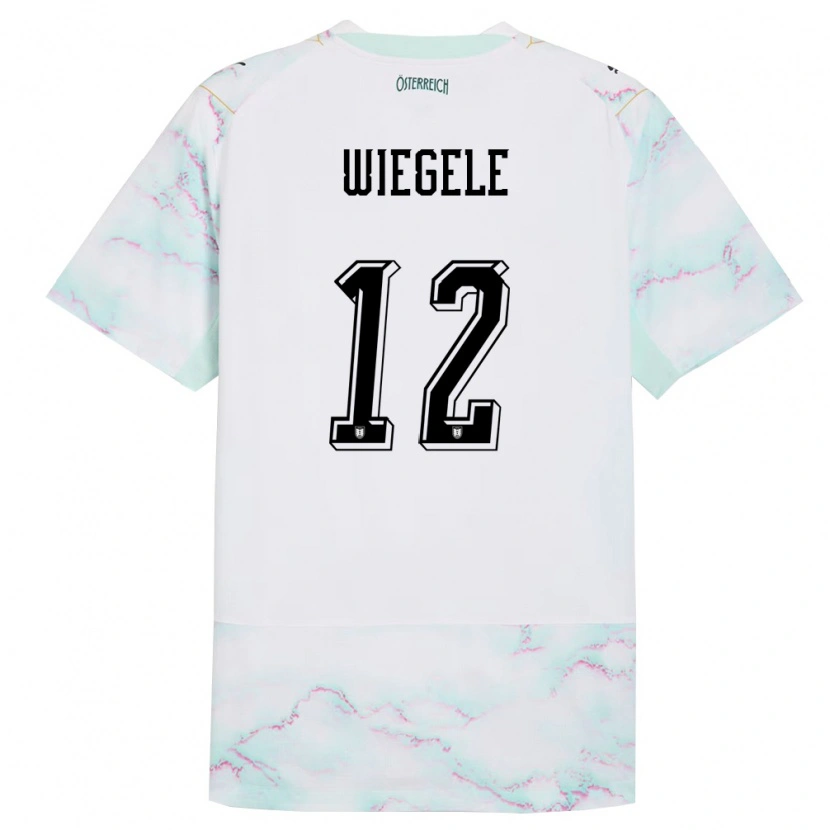Danxen Mujer Camiseta Austria Florian Wiegele #12 Blanco Verde Oro 2ª Equipación 26-28 La Camisa México