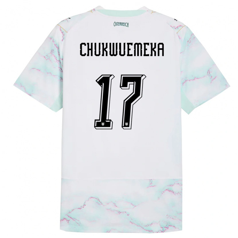 Danxen Mujer Camiseta Austria Carney Chukwuemeka #17 Blanco Verde Oro 2ª Equipación 26-28 La Camisa México