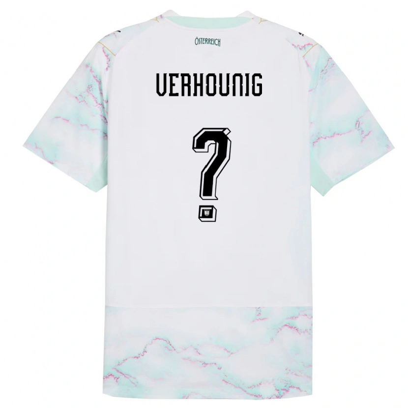 Danxen Mujer Camiseta Austria Phillip Verhounig #0 Blanco Verde Oro 2ª Equipación 26-28 La Camisa México