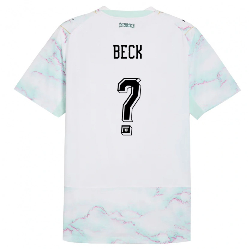 Danxen Mujer Camiseta Austria Dominik Beck #0 Blanco Verde Oro 2ª Equipación 26-28 La Camisa México