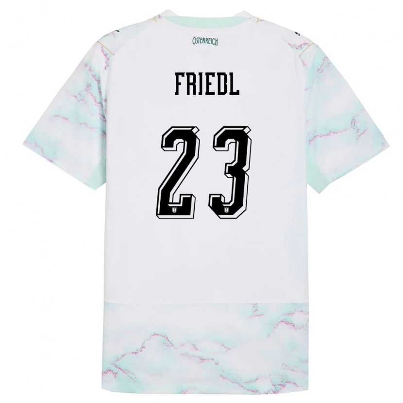 Danxen Mujer Camiseta Austria Marco Friedl #23 Blanco Verde Oro 2ª Equipación 26-28 La Camisa México