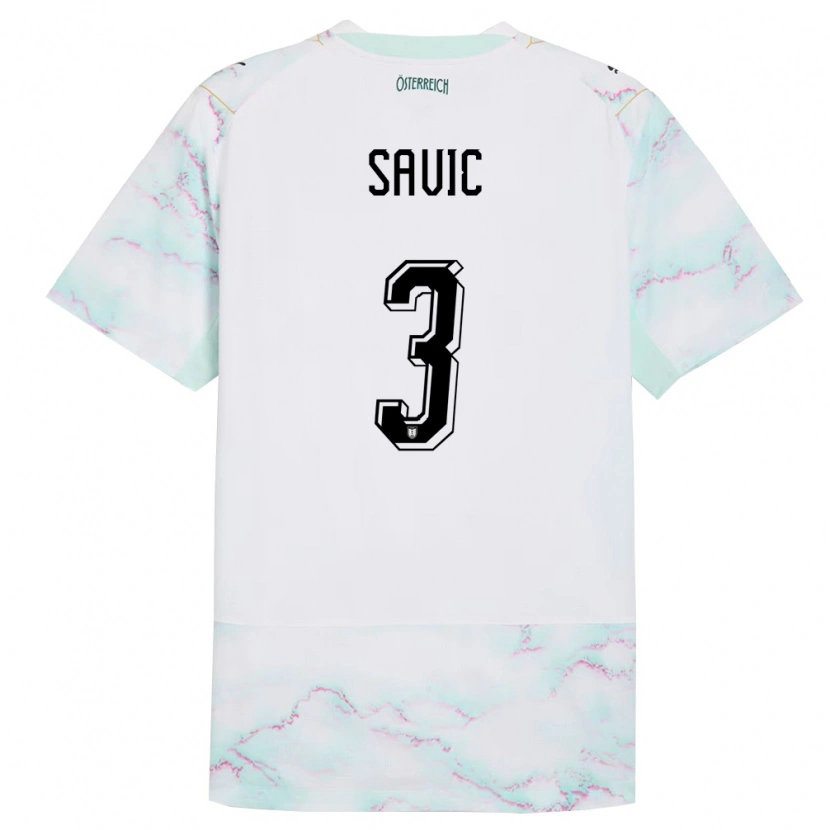 Danxen Mujer Camiseta Austria Sergej Savic #3 Blanco Verde Oro 2ª Equipación 26-28 La Camisa México
