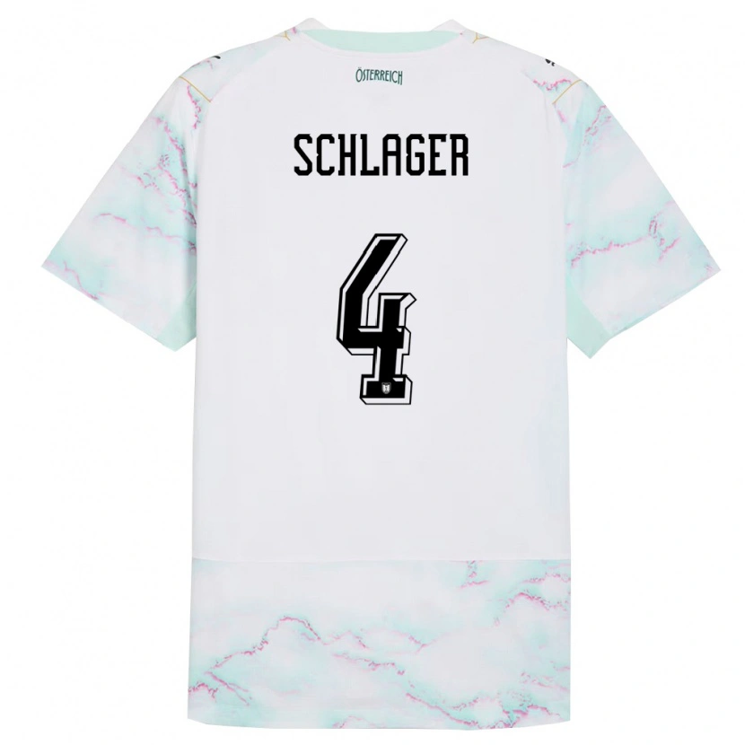Danxen Mujer Camiseta Austria Xaver Schlager #4 Blanco Verde Oro 2ª Equipación 26-28 La Camisa México