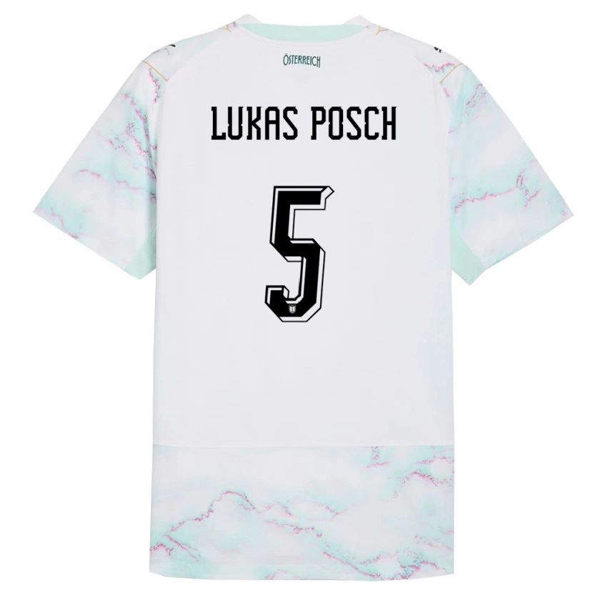 Danxen Mujer Camiseta Austria Lukas Posch #5 Blanco Verde Oro 2ª Equipación 26-28 La Camisa México