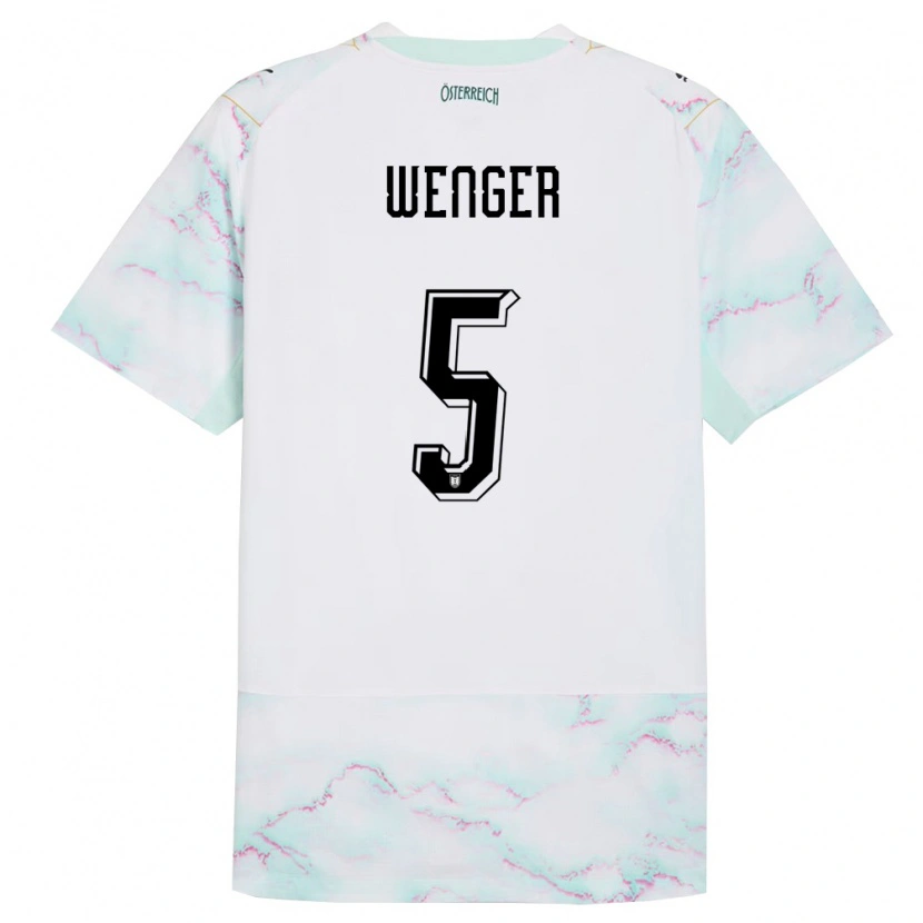 Danxen Mujer Camiseta Austria Claudia Wenger #5 Blanco Verde Oro 2ª Equipación 26-28 La Camisa México