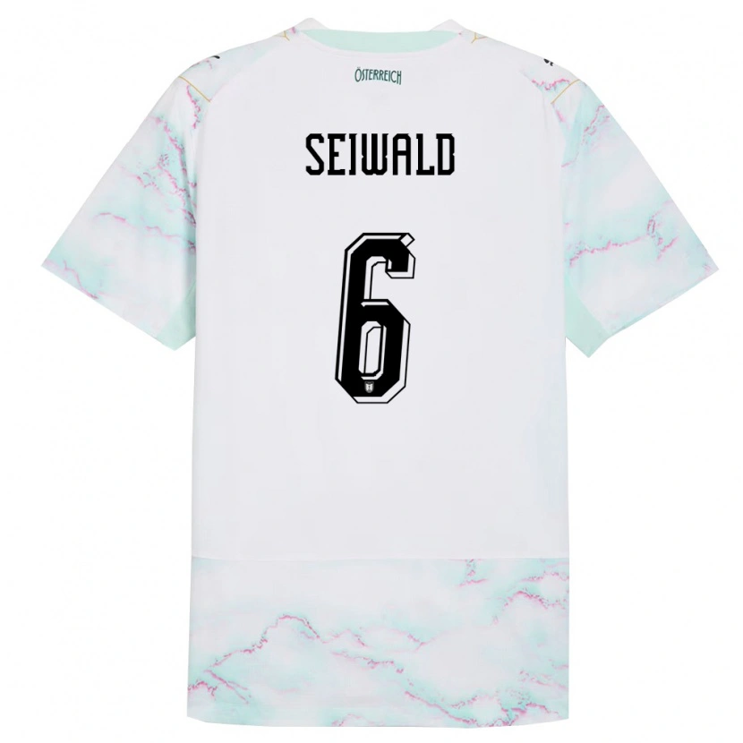 Danxen Mujer Camiseta Austria Nicolas Seiwald #6 Blanco Verde Oro 2ª Equipación 26-28 La Camisa México