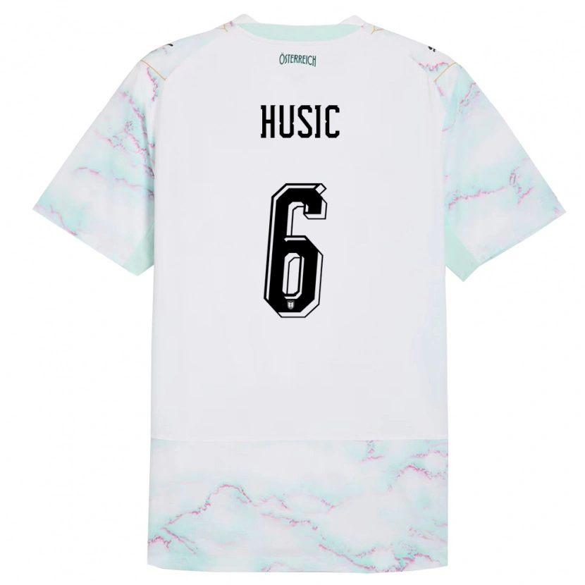 Danxen Mujer Camiseta Austria Loris Husic #6 Blanco Verde Oro 2ª Equipación 26-28 La Camisa México