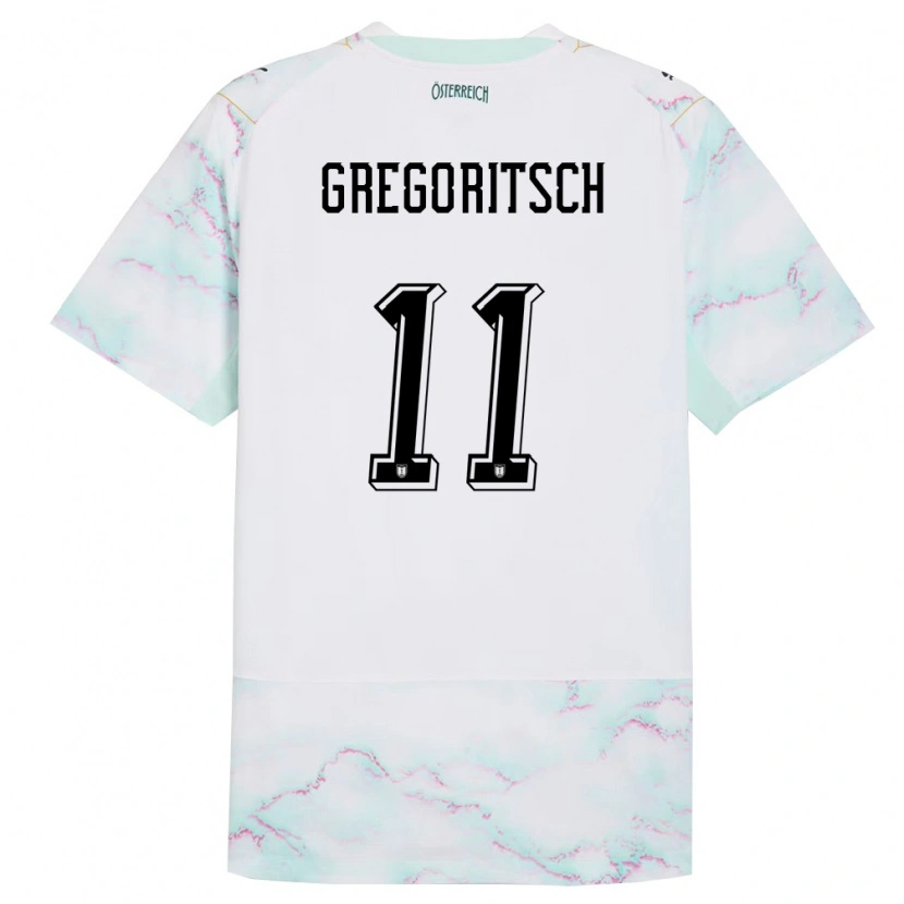 Danxen Mujer Camiseta Austria Michael Gregoritsch #11 Blanco Verde Oro 2ª Equipación 26-28 La Camisa México