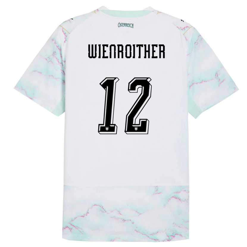 Danxen Mujer Camiseta Austria Laura Wienroither #12 Blanco Verde Oro 2ª Equipación 26-28 La Camisa México