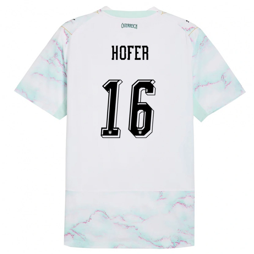 Danxen Mujer Camiseta Austria Raphael Hofer #16 Blanco Verde Oro 2ª Equipación 26-28 La Camisa México