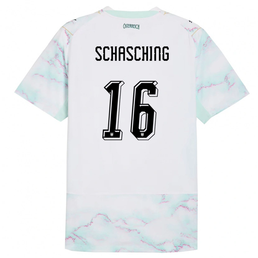 Danxen Mujer Camiseta Austria Annabel Schasching #16 Blanco Verde Oro 2ª Equipación 26-28 La Camisa México