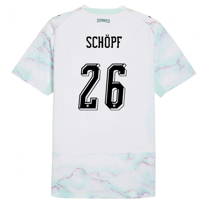 Danxen Mujer Camiseta Austria Alessandro Schöpf #26 Blanco Verde Oro 2ª Equipación 26-28 La Camisa México