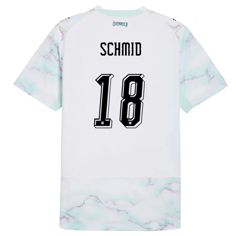 Danxen Mujer Camiseta Austria Romano Schmid #18 Blanco Verde Oro 2ª Equipación 26-28 La Camisa México