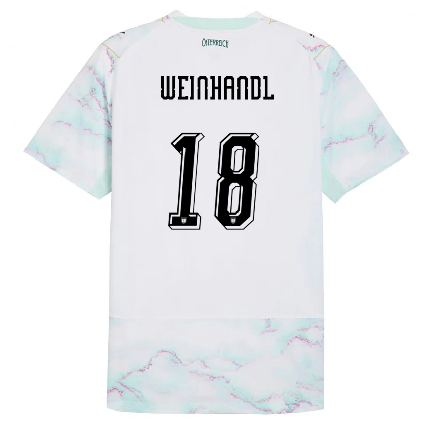 Danxen Mujer Camiseta Austria Luca Weinhandl #18 Blanco Verde Oro 2ª Equipación 26-28 La Camisa México