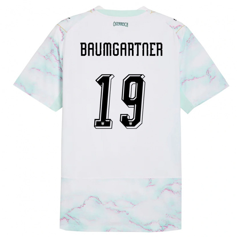 Danxen Mujer Camiseta Austria Christoph Baumgartner #19 Blanco Verde Oro 2ª Equipación 26-28 La Camisa México