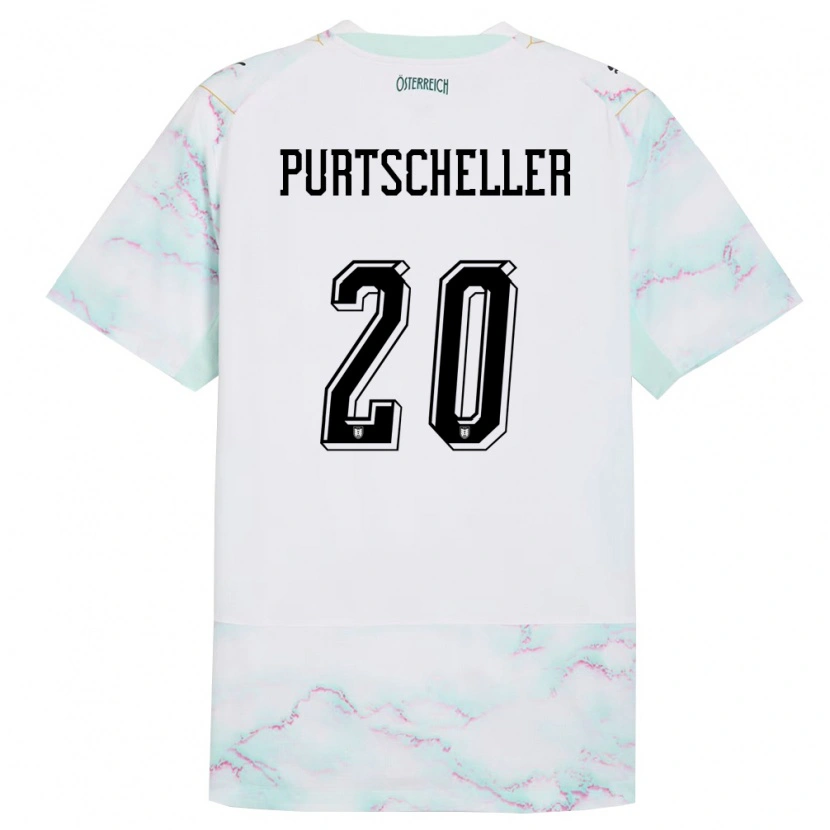 Danxen Mujer Camiseta Austria Lilli Purtscheller #20 Blanco Verde Oro 2ª Equipación 26-28 La Camisa México