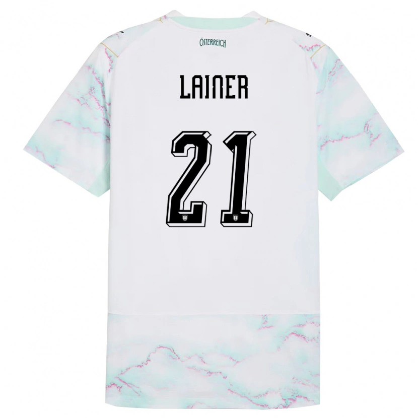 Danxen Mujer Camiseta Austria Stefan Lainer #21 Blanco Verde Oro 2ª Equipación 26-28 La Camisa México