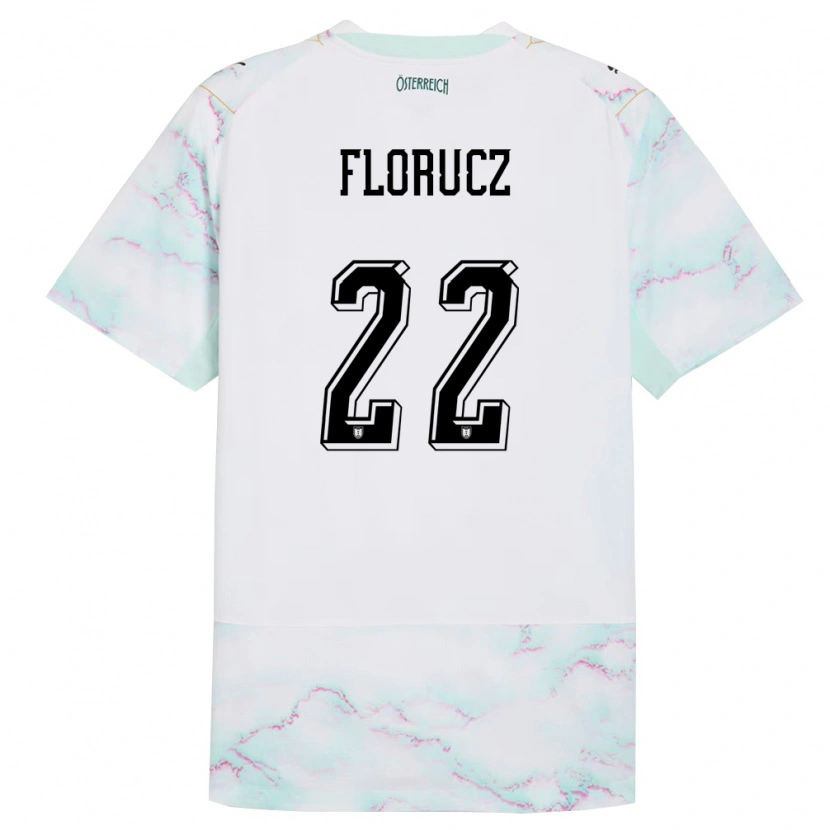 Danxen Mujer Camiseta Austria Raul Florucz #22 Blanco Verde Oro 2ª Equipación 26-28 La Camisa México