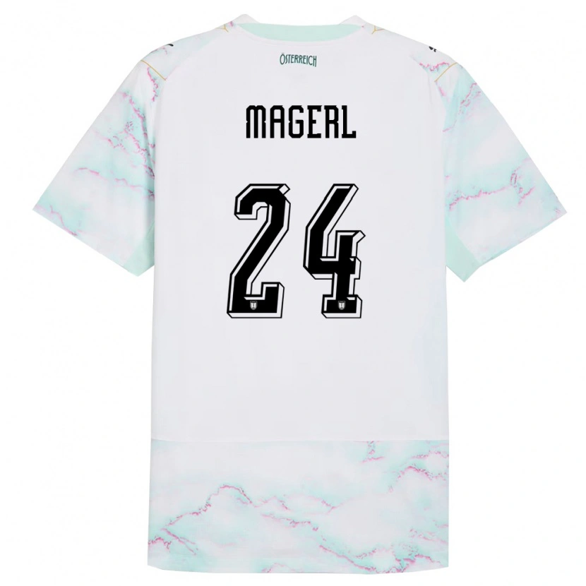 Danxen Mujer Camiseta Austria Julia Magerl #24 Blanco Verde Oro 2ª Equipación 26-28 La Camisa México