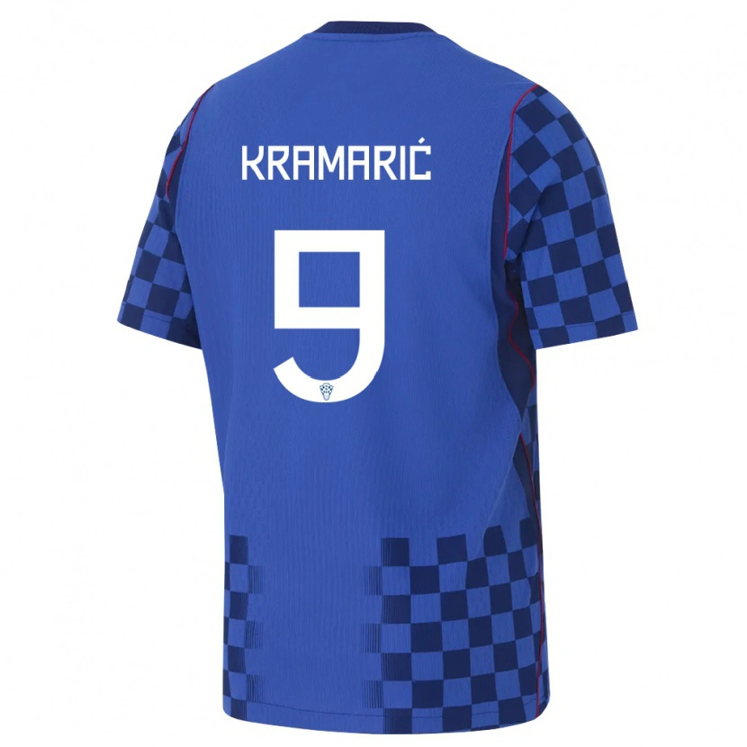 Danxen Mujer Camiseta Croacia Andrej Kramaric #9 Azul Marino Rojo 2ª Equipación 26-28 La Camisa México