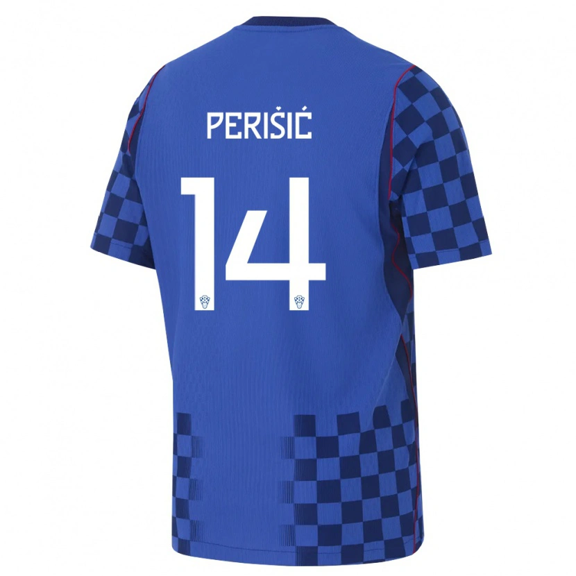 Danxen Mujer Camiseta Croacia Ivan Perišić #14 Azul Marino Rojo 2ª Equipación 26-28 La Camisa México