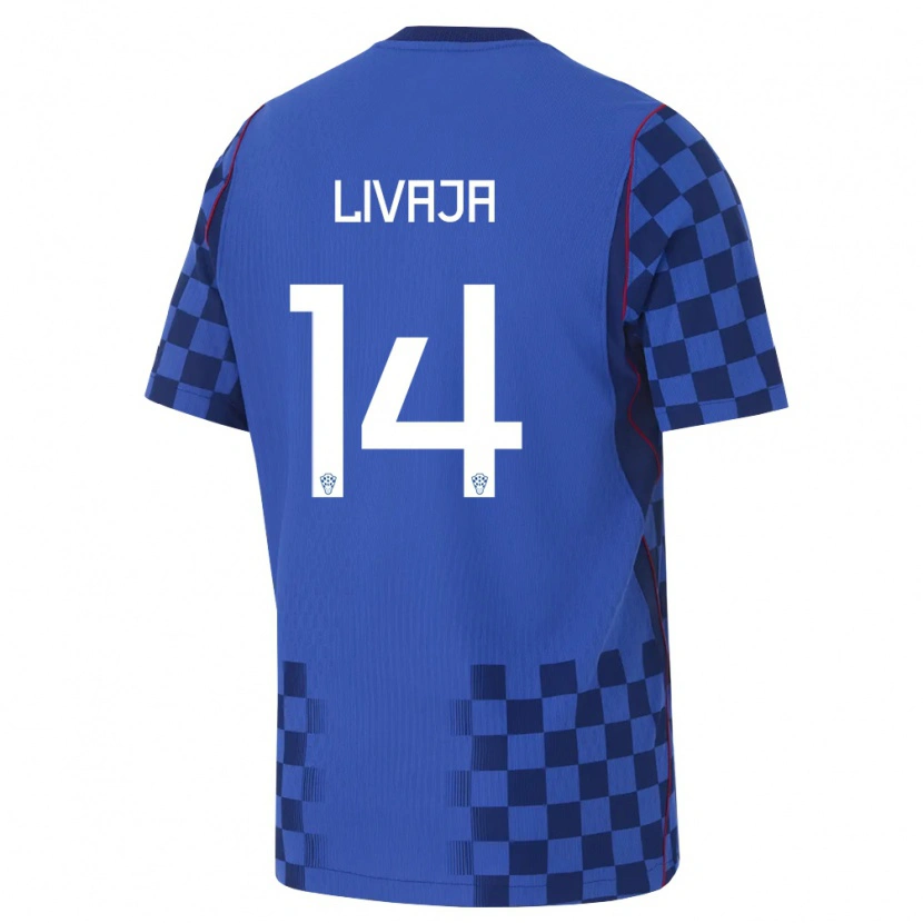 Danxen Mujer Camiseta Croacia Marko Livaja #14 Azul Marino Rojo 2ª Equipación 26-28 La Camisa México