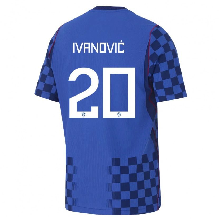 Danxen Mujer Camiseta Croacia Franjo Ivanović #20 Azul Marino Rojo 2ª Equipación 26-28 La Camisa México