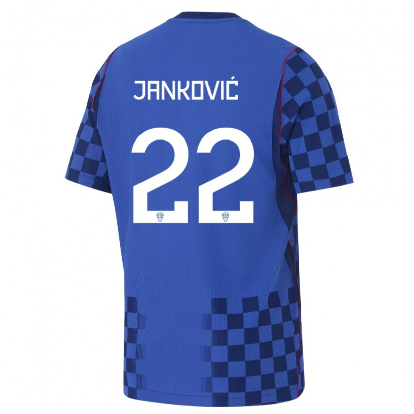 Danxen Mujer Camiseta Croacia Niko Jankovic #22 Azul Marino Rojo 2ª Equipación 26-28 La Camisa México