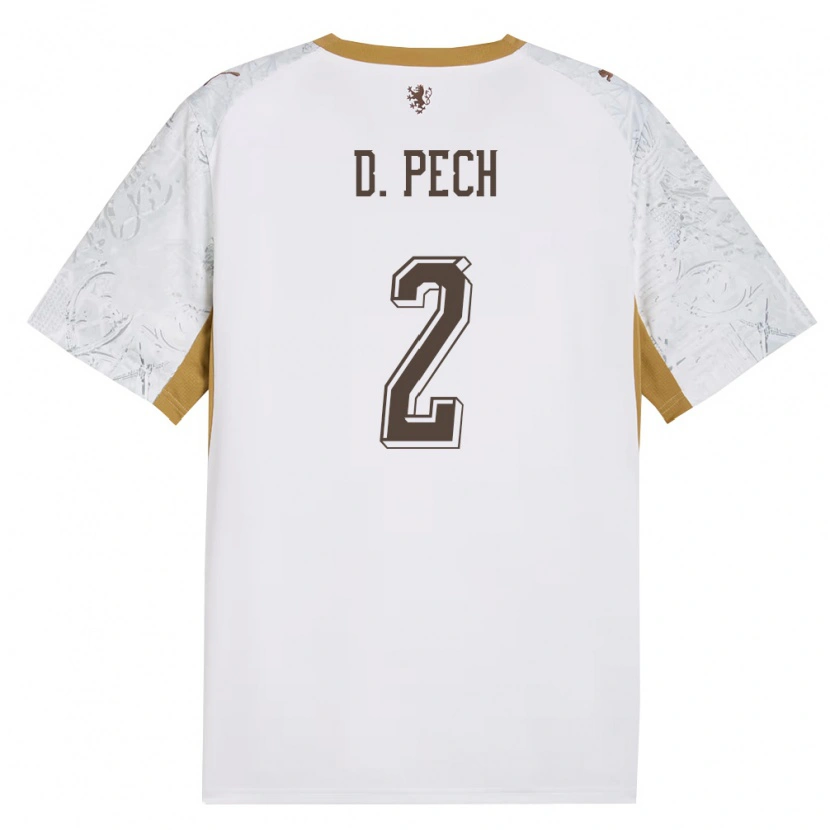 Danxen Mujer Camiseta Chequia Dominik Pech #2 Marfil Oro Gris 2ª Equipación 26-28 La Camisa México
