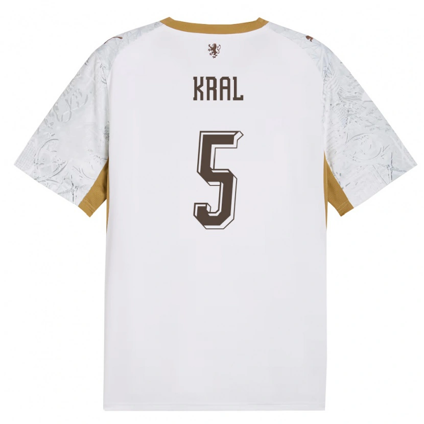 Danxen Mujer Camiseta Chequia Tomas Kral #5 Marfil Oro Gris 2ª Equipación 26-28 La Camisa México