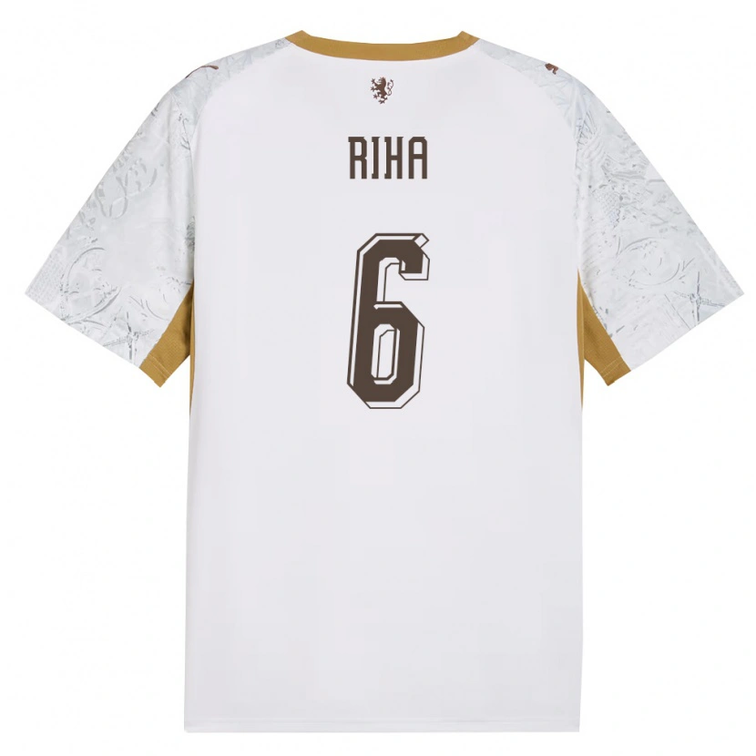 Danxen Mujer Camiseta Chequia Ferdinand Riha #6 Marfil Oro Gris 2ª Equipación 26-28 La Camisa México