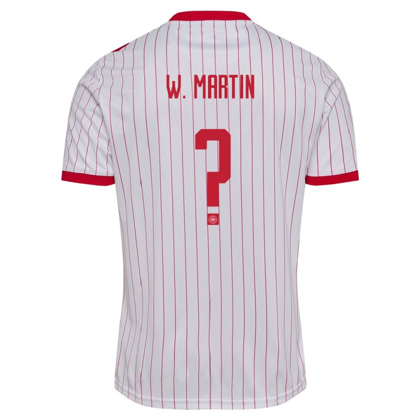 Danxen Mujer Camiseta Dinamarca William Martin #0 Blanco Rojo 2ª Equipación 26-28 La Camisa México